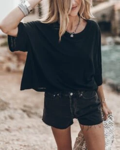 The Black Loose Linen T-Shirt -Modern Ladies Wear Store IMG 5430