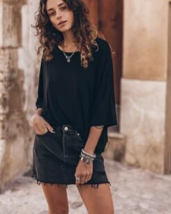 The Black Loose Lyocell T-Shirt -Modern Ladies Wear Store mikuta black denim skirt model aina 5993