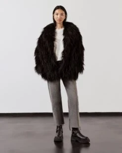 The Black Fluffy Jacket 13 The Black Fluffy Jacket -Modern Ladies Wear Store mikuta black fluffy jacket grey cropped straight jeans black biker boots model lisa 1