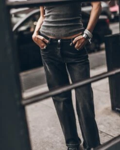 The Black Loose Jeans 11 The Black Loose Jeans -Modern Ladies Wear Store mikuta black loose jeans dark faded ribbed standard tank top black platform sneakers 6721