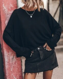 The Black Loose Linen Longsleeve -Modern Ladies Wear Store mikuta black loose linen longsleeve black denim skirt 5681