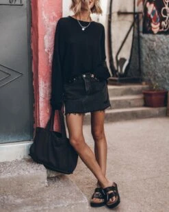 The Black Loose Linen Longsleeve -Modern Ladies Wear Store mikuta black loose linen longsleeve black denim skirt charcoal small canvas bag black leather buckle sandals 5534