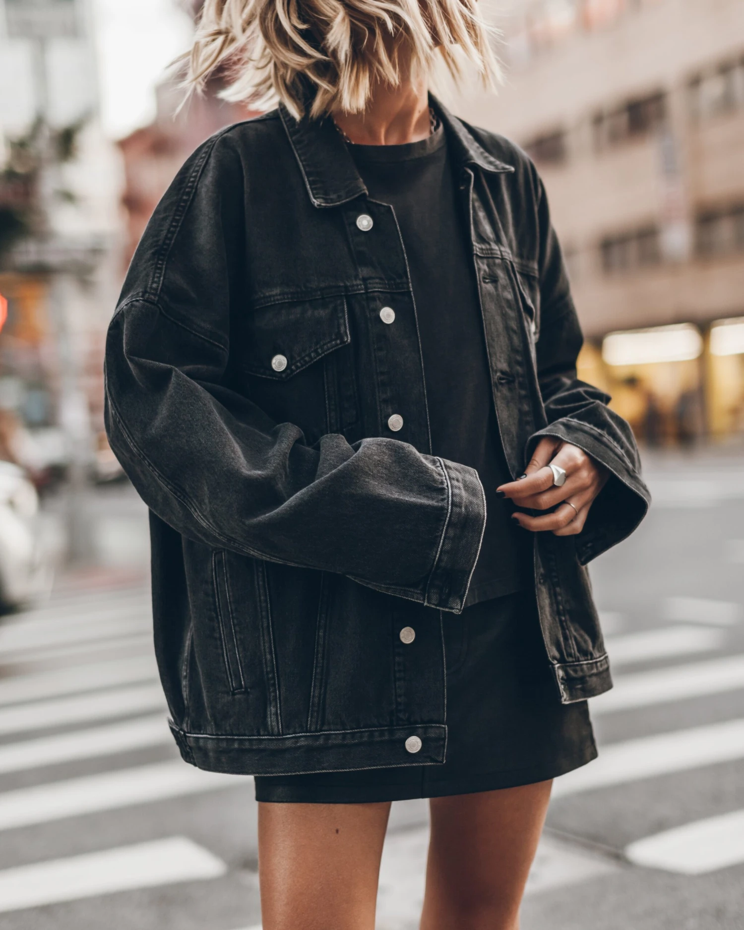 Modern Ladies Wear Store -Modern Ladies Wear Store mikuta black oversized denim jacket leather skirt dark peachy loose cotton t shirt black laced leather boots 2794 scaled
