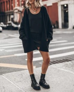 The Black Oversized Knitted Cardigan 9 The Black Oversized Knitted Cardigan -Modern Ladies Wear Store mikuta black oversized knitted cardigan dark base tank top leather skirt black laced leather boots 4084