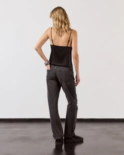 The Black Silk Slip Top 13 The Black Silk Slip Top -Modern Ladies Wear Store mikuta black silk slip top black ripped relaxed jeans black platform sneakers model lara 2