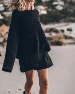 The Black Soft Knitted Sweater -Modern Ladies Wear Store mikuta black soft knitted sweater black short lyocell slip dress black buckle boots 4864