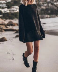 The Black Soft Knitted Sweater -Modern Ladies Wear Store mikuta black soft knitted sweater black short lyocell slip dress black buckle boots 4973