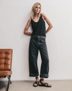 The Black Thin Knit Tank Top 9 The Black Thin Knit Tank Top -Modern Ladies Wear Store mikuta black thin knit tank top black baggy jeans studded belt black strappy leather sandals marie c SS25 1434