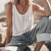 The White Base Tank Top 2 The White Base Tank Top -Modern Ladies Wear Store mikuta blue baggy jeans white base tank top 7450