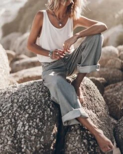 The White Base Tank Top -Modern Ladies Wear Store mikuta blue baggy jeans white base tank top 7577