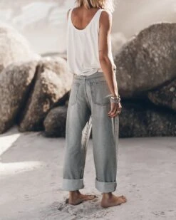 The Blue Baggy Jeans 11 The Blue Baggy Jeans -Modern Ladies Wear Store mikuta blue baggy jeans white base tank top 7821