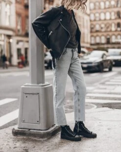 The Blue Cropped Straight Jeans 18 The Blue Cropped Straight Jeans -Modern Ladies Wear Store mikuta blue cropped straight jeans dark faded dry cotton vintage t shirt leather jacket black platform sneakers 4597