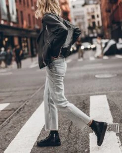 The Blue Cropped Straight Jeans 17 The Blue Cropped Straight Jeans -Modern Ladies Wear Store mikuta blue cropped straight jeans dark faded dry cotton vintage t shirt leather jacket black platform sneakers 4727