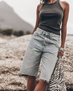 The Dark Faded Standard Tank Top -Modern Ladies Wear Store mikuta blue denim bermuda shorts dark faded standard tank top studded leather sandals zebra large canvas bag emma a ss25 7100 17208491 a9c3 4b4e b439 0e839d9bf323