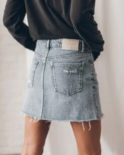 The Blue Slit Denim Skirt -Modern Ladies Wear Store mikuta blue denim skirt alisa model 2