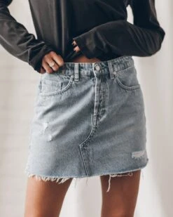 The Blue Slit Denim Skirt -Modern Ladies Wear Store mikuta blue denim skirt alisa model 3