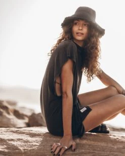 The Charcoal Bucket Hat -Modern Ladies Wear Store mikuta charcoal bucket hat dark faded short batwing dress model aina 7006