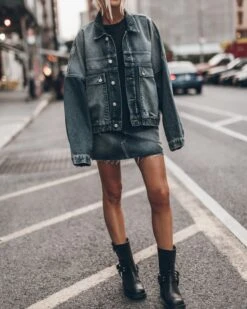 The Dark Blue Slit Denim Skirt -Modern Ladies Wear Store mikuta dark blue denim jacket dark blue denim skirt black buckle boots 5457