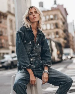 The Dark Blue Denim Jumpsuit -Modern Ladies Wear Store mikuta dark blue denim jumpsuit model marie 1140