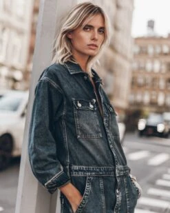 The Dark Blue Denim Jumpsuit -Modern Ladies Wear Store mikuta dark blue denim jumpsuit model marie 1227