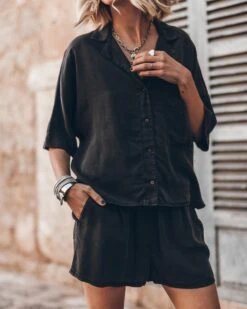 The Dark Co-Ord Shirt -Modern Ladies Wear Store mikuta dark co ord shirt dark co ord shorts 7366