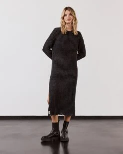 The Dark Faded Knit Longsleeve Dress -Modern Ladies Wear Store mikuta dark faded knit longsleeve dress black biker boots model lara 2