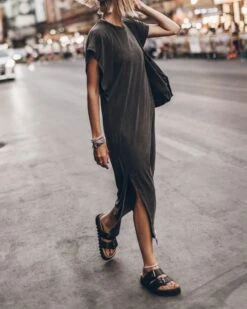 The Dark Faded Long Batwing Dress -Modern Ladies Wear Store mikuta dark faded long batwing dress black leather buckle sandals charcoal small canvas bag 3584