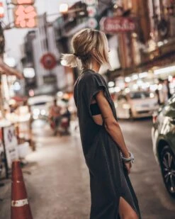 The Dark Faded Long Batwing Dress -Modern Ladies Wear Store mikuta dark faded long batwing dress black leather buckle sandals charcoal small canvas bag 4130