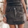 The Black Shimmer Slit Denim Skirt 1 The Black Shimmer Slit Denim Skirt -Modern Ladies Wear Store mikuta dark faded ribbed standard tank top black shimmer denim skirt 4261