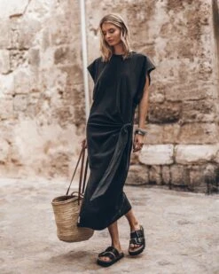 The Dark Knotted Batwing Dress -Modern Ladies Wear Store mikuta dark knotted batwing dress black leather buckle sandals model lara 3495