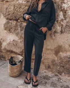 The Dark Chill Pants 13 The Dark Chill Pants -Modern Ladies Wear Store mikuta dark loose lyocell shirt dark chill pants black studded leather sandals model aina 3133 cropped