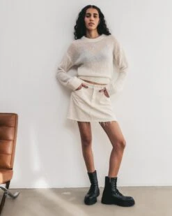 The Ecru Fine Knitted Sweater -Modern Ladies Wear Store mikuta ecru fine knitted sweater white denim skirt black laced leather boots aya f SS25 3508