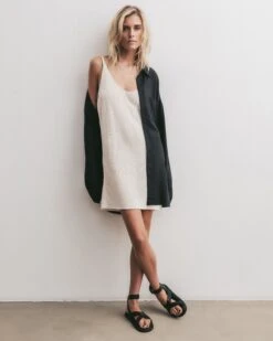 The Ecru Thin Knit Dress -Modern Ladies Wear Store mikuta ecru thin knit dress the black flowy shirt dress black strappy leather sandals marie c SS25 1808