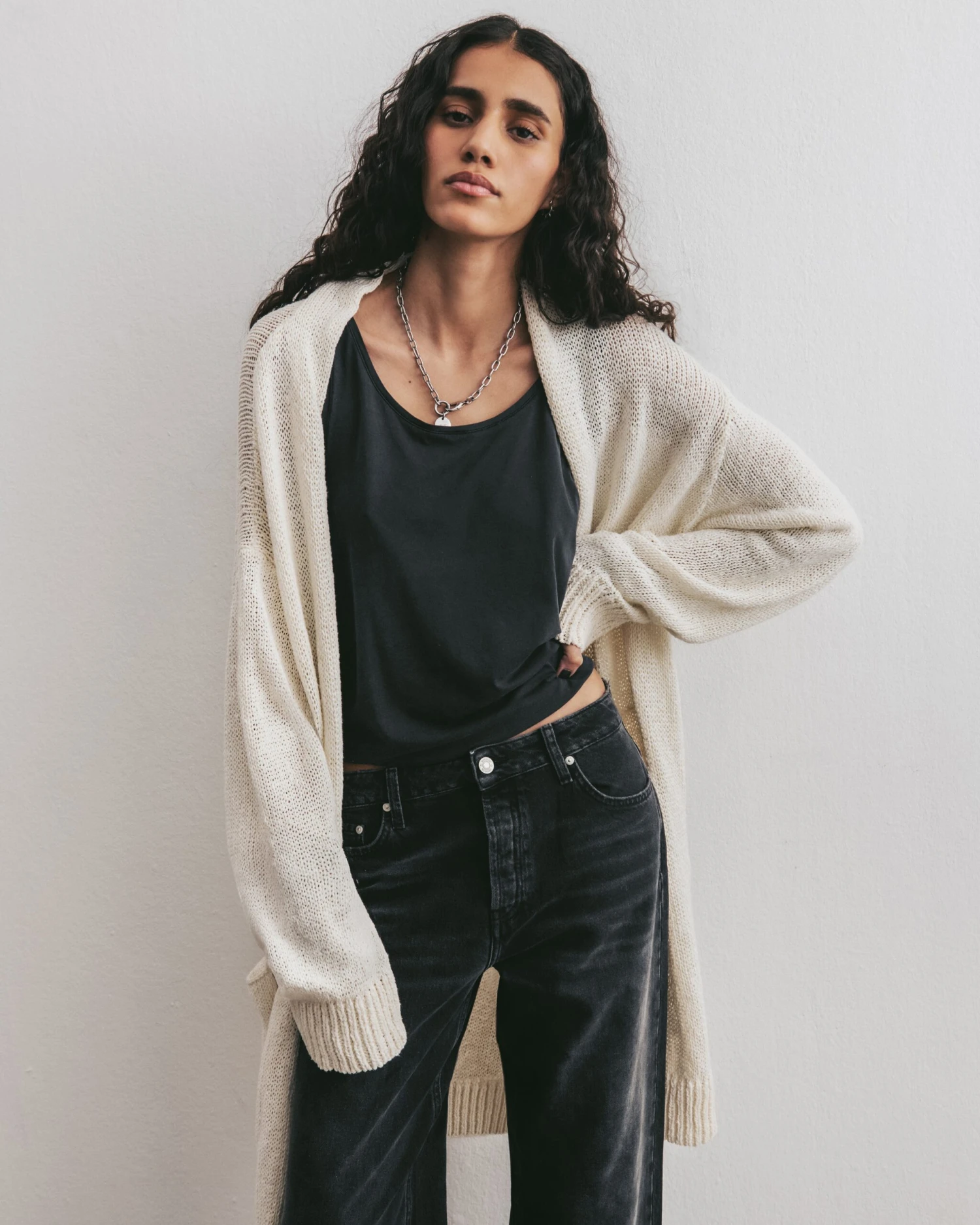 The Ecru Thin Long Knitted Cardigan 10 The Ecru Thin Long Knitted Cardigan - Image 8