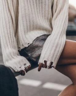 The Off White Destroyed Knitted Sweater 13 The Off White Destroyed Knitted Sweater -Modern Ladies Wear Store mikuta off white destroyed knitted sweater silver coated leather skirt 8354