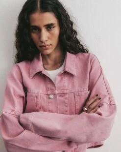 The Pink Cropped Denim Jacket -Modern Ladies Wear Store mikuta pink cropped denim jacket aya f SS25 4621