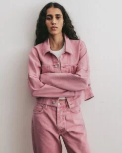 The Pink Cropped Denim Jacket -Modern Ladies Wear Store mikuta pink cropped denim jacket pink baggy jeans aya f SS25 4614