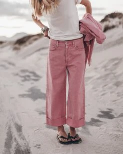 The Pink Baggy Jeans -Modern Ladies Wear Store mikuta pink cropped denim jacket pink baggy jeans white regular cotton t shirt black studded leather sandals 4179