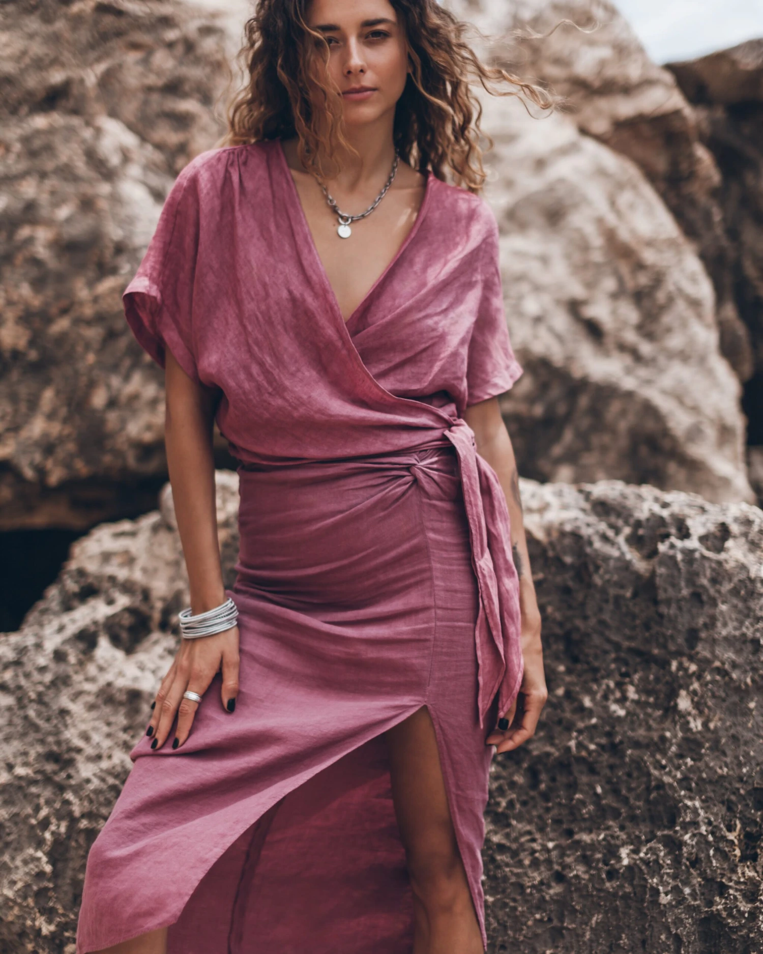 The Pink Long Linen Knot Skirt 5 The Pink Long Linen Knot Skirt - Image 3