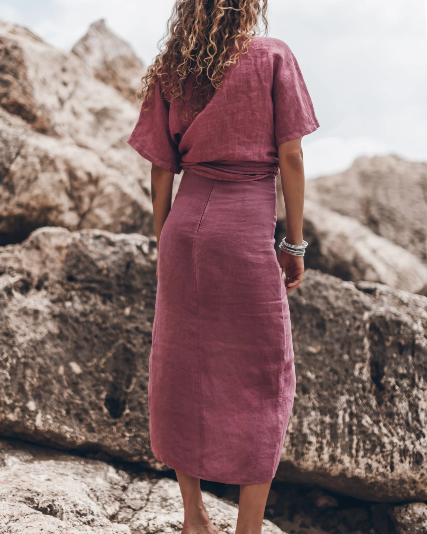 The Pink Long Linen Knot Skirt 7 The Pink Long Linen Knot Skirt - Image 5