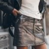 The Silver Coated Leather Skirt -Modern Ladies Wear Store mikuta silver coated leather skirt off white vintage unisex t shirt leather jacket 2647