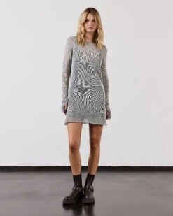 The Silver Metallic Knit Dress -Modern Ladies Wear Store mikuta silver metallic knit dress black biker boots model lara 2