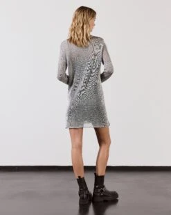 The Silver Metallic Knit Dress -Modern Ladies Wear Store mikuta silver metallic knit dress black biker boots model lara 3