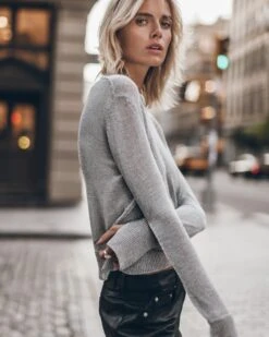 The Silver Metallic Knitted Sweater -Modern Ladies Wear Store mikuta silver metallic knitted sweater straight leather pants model marie 2838