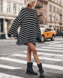 The Striped Long Knitted Sweater 8 The Striped Long Knitted Sweater -Modern Ladies Wear Store mikuta striped long knitted sweater black buckle boots model marie 1295
