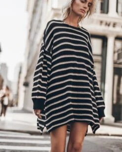 The Striped Long Knitted Sweater 9 The Striped Long Knitted Sweater -Modern Ladies Wear Store mikuta striped long knitted sweater model marie 1237