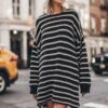 The Striped Long Knitted Sweater -Modern Ladies Wear Store mikuta striped long knitted sweater model marie 1286
