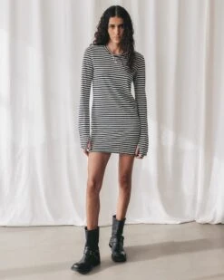 The Striped Short Linen Longsleeve Dress -Modern Ladies Wear Store mikuta striped short linen longsleeve dress black buckle boots aya f SS25 1484