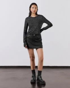 The Striped Sparkly Thin Longsleeve -Modern Ladies Wear Store mikuta striped sparkly thin longsleeve leather skirt black biker boots model lisa 1