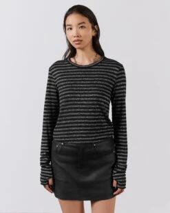 The Striped Sparkly Thin Longsleeve -Modern Ladies Wear Store mikuta striped sparkly thin longsleeve leather skirt model lisa 2
